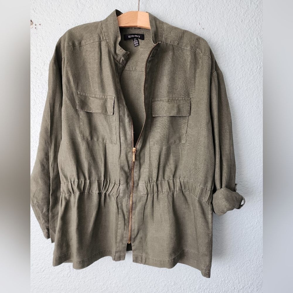 Ellen Tracy Linen Green Utility Jacket